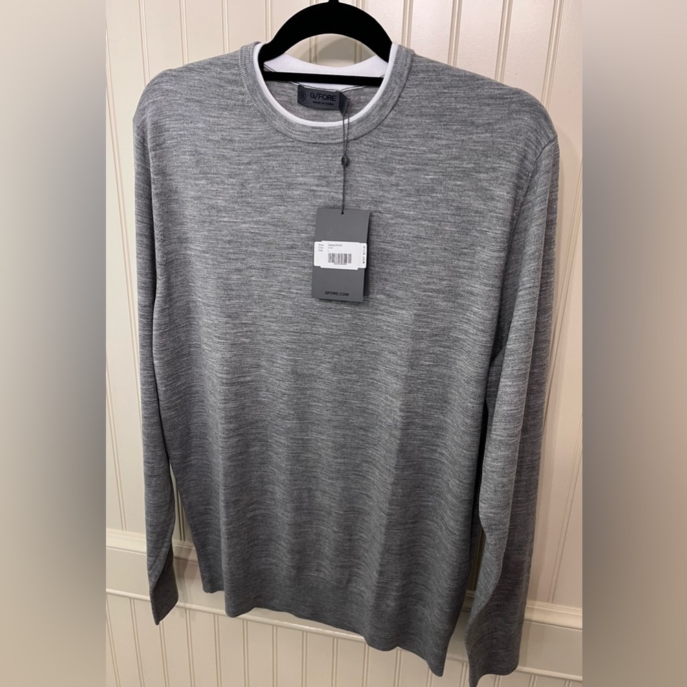 New G/Fore Men’s Large Merino Wool Crew Neck Heather Gray Golf Sweater